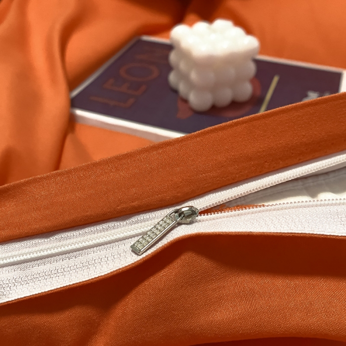 91家纺网 家纺一手货源 找家纺 贝拉梦 2021新款纯色混搭风四件套靓橙+宝绿