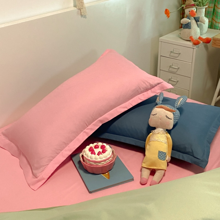 91家纺网 家纺一手货源 找家纺 贝拉梦 2021新款纯色混搭风四件套浅绿+粉玉