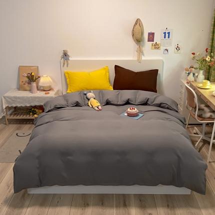 91家纺网 家纺一手货源 找家纺 贝拉梦 2021新款纯色混搭风四件套银灰+米驼