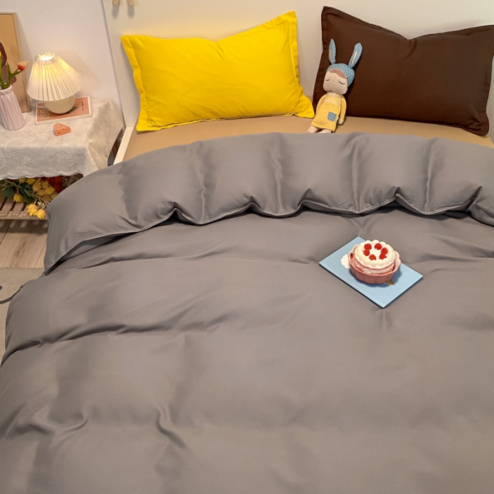 91家纺网 家纺一手货源 找家纺 贝拉梦 2021新款纯色混搭风四件套银灰+米驼