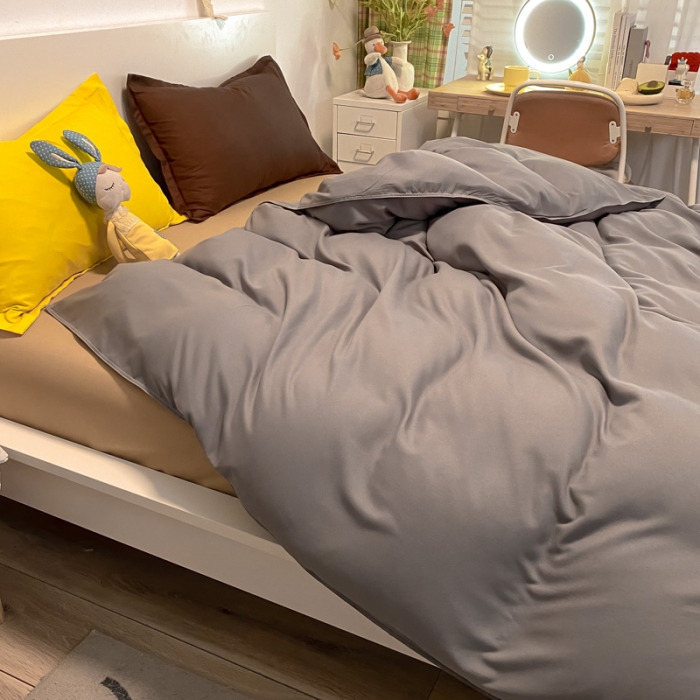 91家纺网 家纺一手货源 找家纺 贝拉梦 2021新款纯色混搭风四件套银灰+米驼