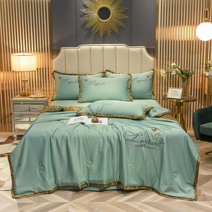 91家纺网 家纺一手货源 找家纺 （总）仟网汇 2021新款时尚豹纹风水洗真丝刺绣夏被套件