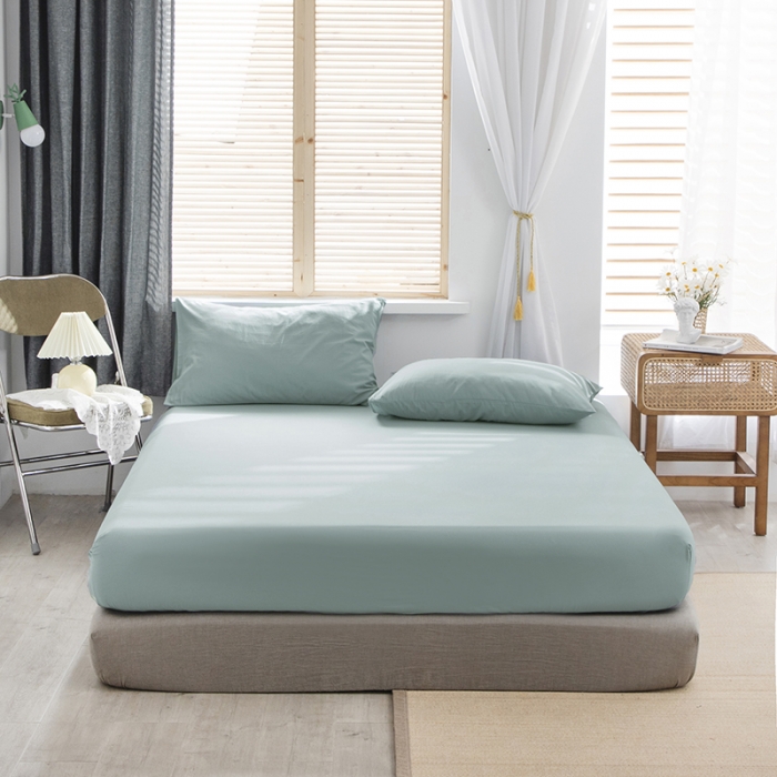 91家纺网 家纺一手货源 找家纺 小米笠 2021新款全棉水洗棉床笠豆绿