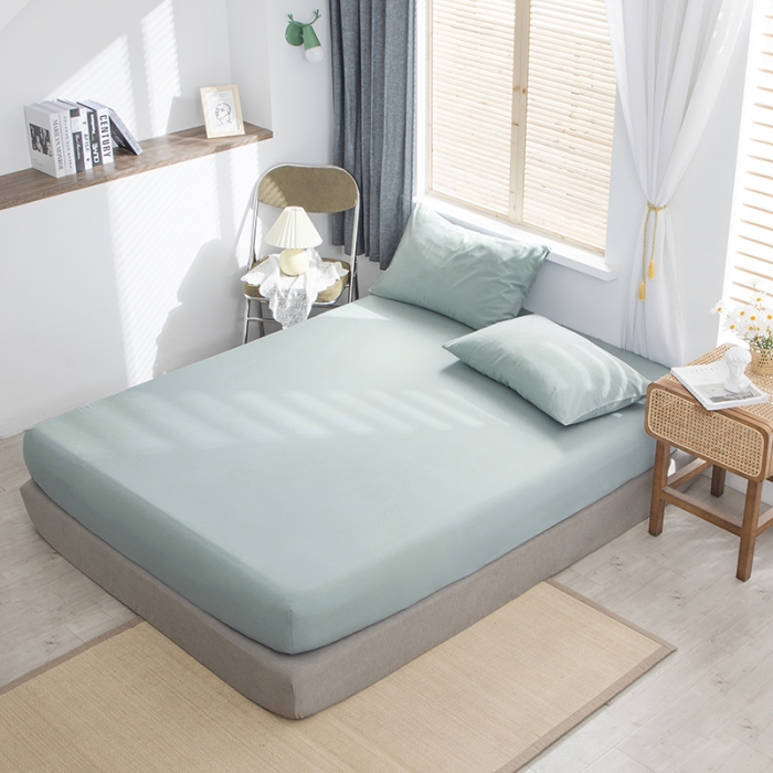 91家纺网 家纺一手货源 找家纺 小米笠 2021新款全棉水洗棉床笠豆绿