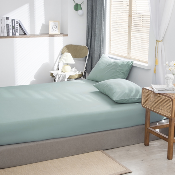 91家纺网 家纺一手货源 找家纺 小米笠 2021新款全棉水洗棉床笠豆绿