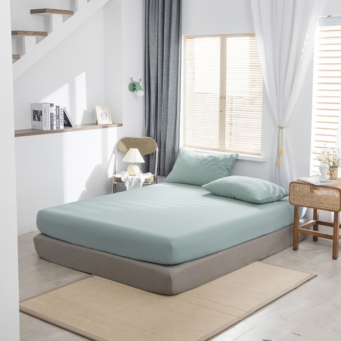 91家纺网 家纺一手货源 找家纺 小米笠 2021新款全棉水洗棉床笠豆绿