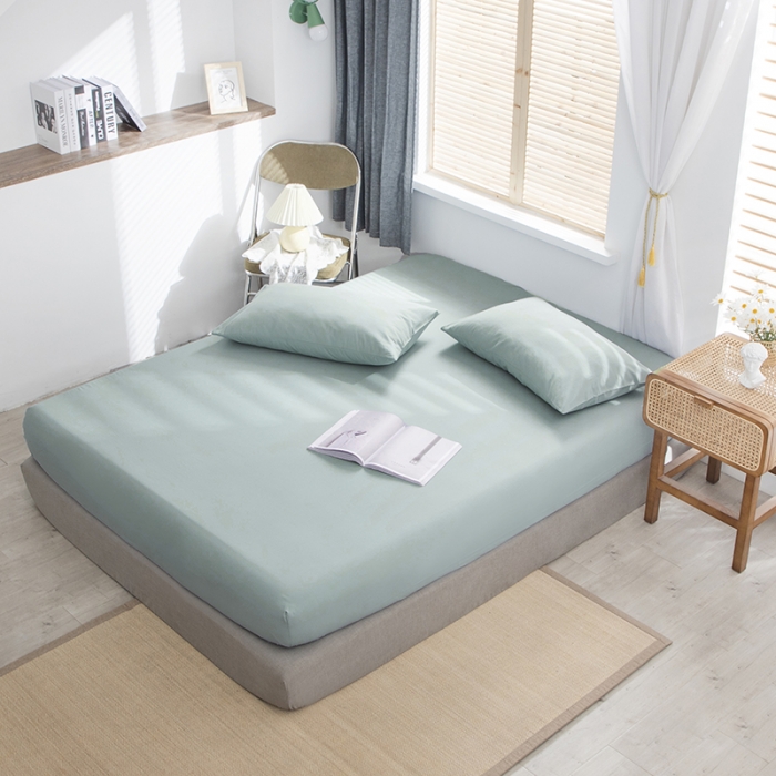 91家纺网 家纺一手货源 找家纺 小米笠 2021新款全棉水洗棉床笠豆绿