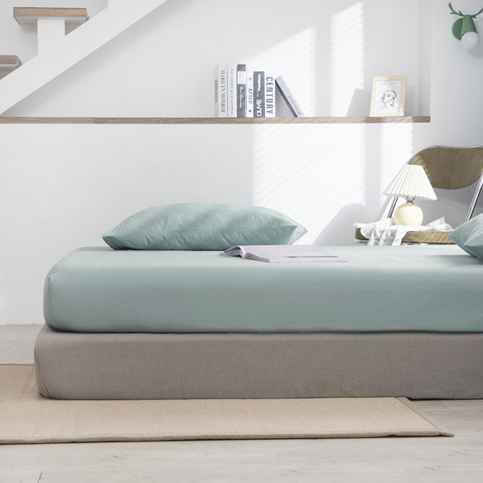 91家纺网 家纺一手货源 找家纺 小米笠 2021新款全棉水洗棉床笠豆绿