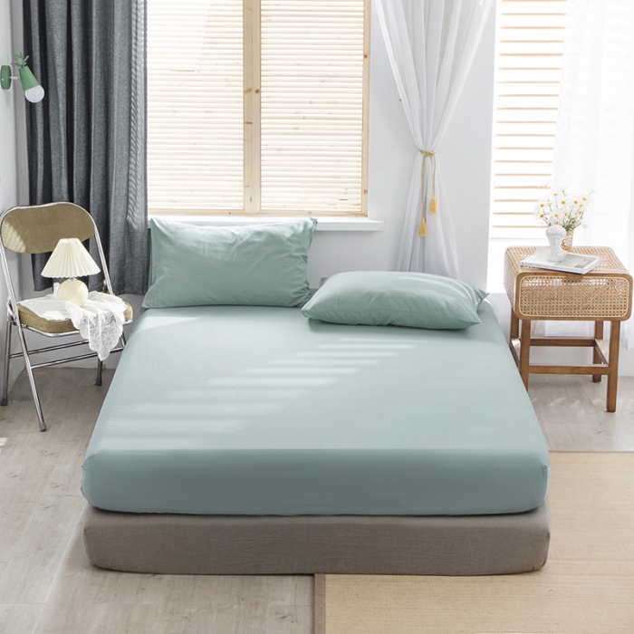 91家纺网 家纺一手货源 找家纺 小米笠 2021新款全棉水洗棉床笠豆绿