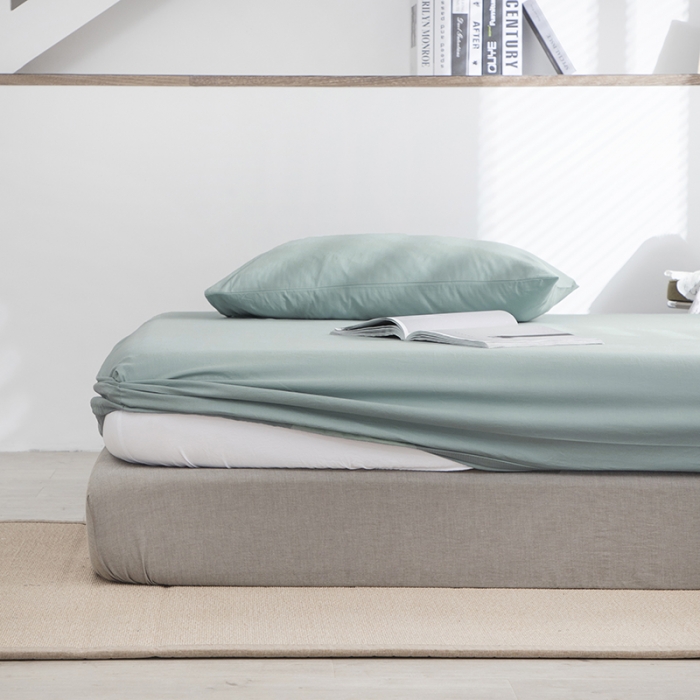 91家纺网 家纺一手货源 找家纺 小米笠 2021新款全棉水洗棉床笠豆绿