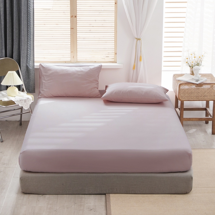 91家纺网 家纺一手货源 找家纺 小米笠 2021新款全棉水洗棉床笠藕粉