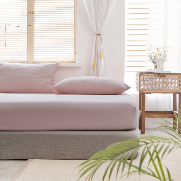 91家纺网 家纺一手货源 找家纺 小米笠 2021新款全棉水洗棉床笠藕粉