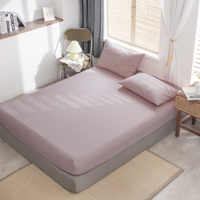 91家纺网 家纺一手货源 找家纺 小米笠 2021新款全棉水洗棉床笠藕粉