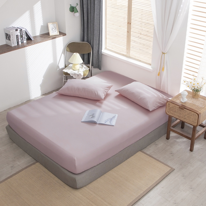 91家纺网 家纺一手货源 找家纺 小米笠 2021新款全棉水洗棉床笠藕粉