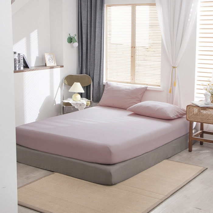 91家纺网 家纺一手货源 找家纺 小米笠 2021新款全棉水洗棉床笠藕粉