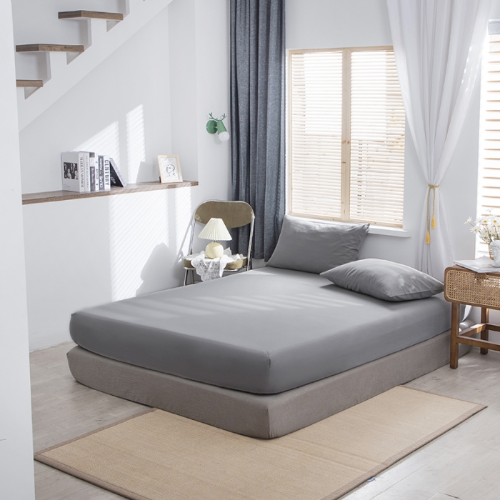 91家纺网 家纺一手货源 找家纺 小米笠 2021新款全棉水洗棉床笠浅灰