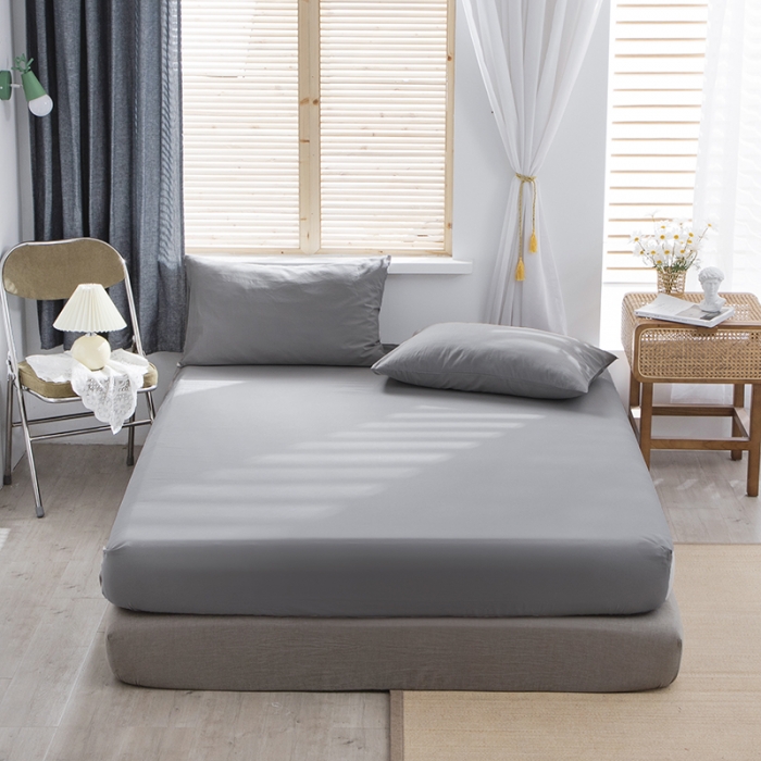 91家纺网 家纺一手货源 找家纺 小米笠 2021新款全棉水洗棉床笠浅灰