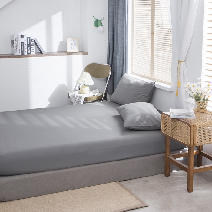 91家纺网 家纺一手货源 找家纺 小米笠 2021新款全棉水洗棉床笠浅灰