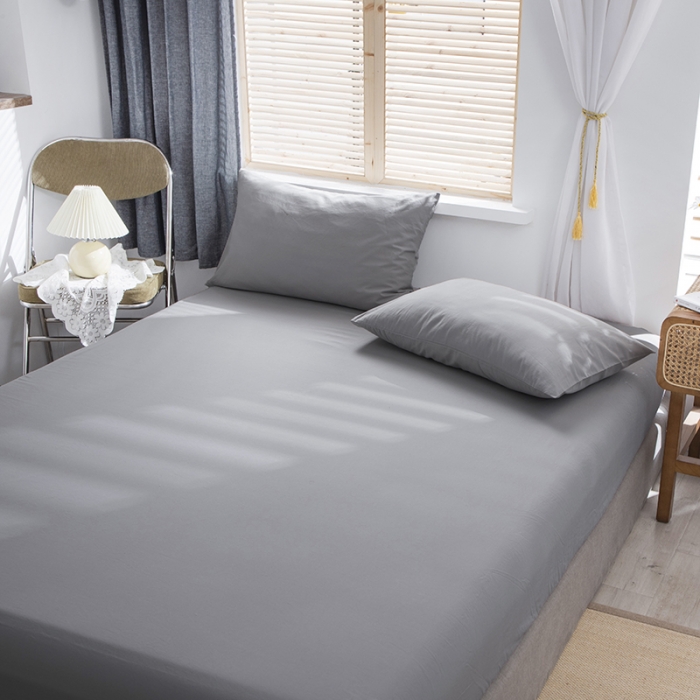 91家纺网 家纺一手货源 找家纺 小米笠 2021新款全棉水洗棉床笠浅灰