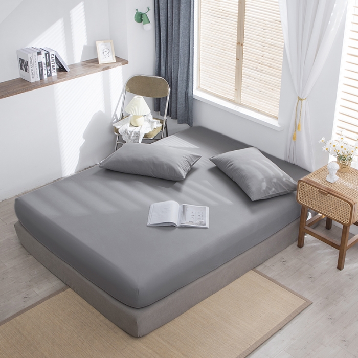 91家纺网 家纺一手货源 找家纺 小米笠 2021新款全棉水洗棉床笠浅灰