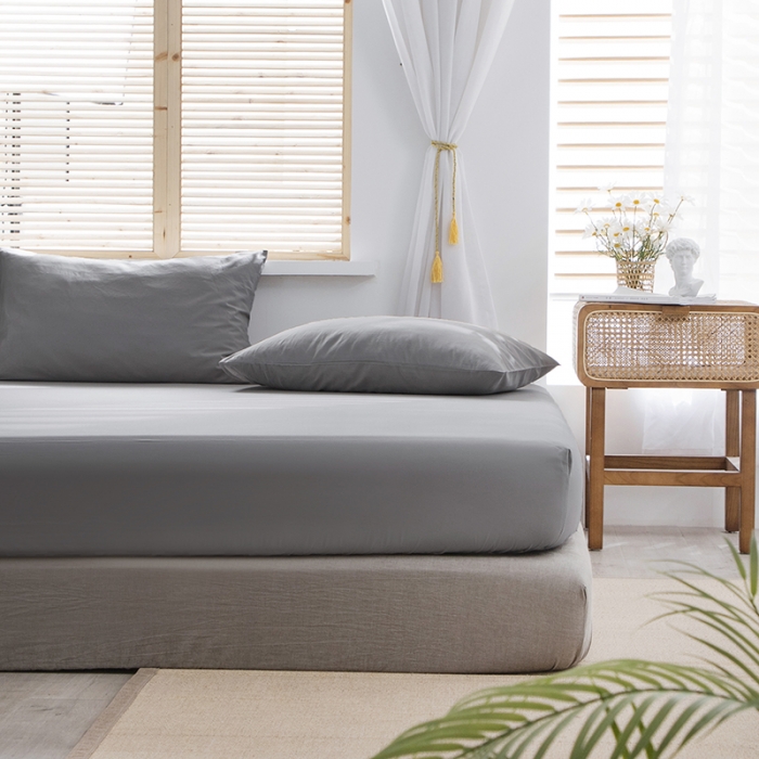 91家纺网 家纺一手货源 找家纺 小米笠 2021新款全棉水洗棉床笠浅灰