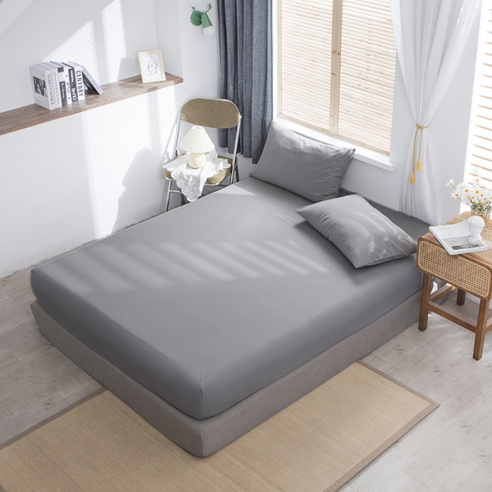 91家纺网 家纺一手货源 找家纺 小米笠 2021新款全棉水洗棉床笠浅灰