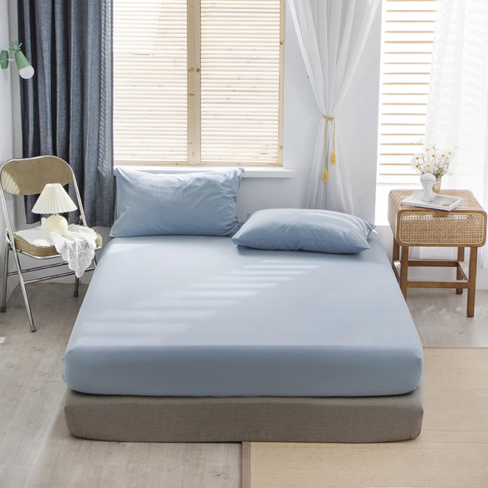 91家纺网 家纺一手货源 找家纺 小米笠 2021新款全棉水洗棉床笠天蓝