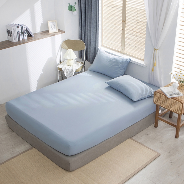 91家纺网 家纺一手货源 找家纺 小米笠 2021新款全棉水洗棉床笠天蓝