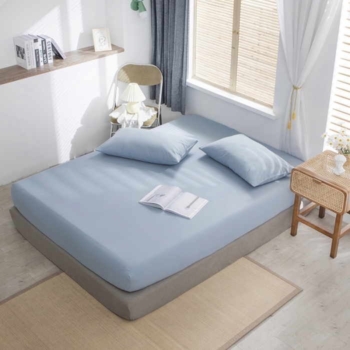 91家纺网 家纺一手货源 找家纺 小米笠 2021新款全棉水洗棉床笠天蓝