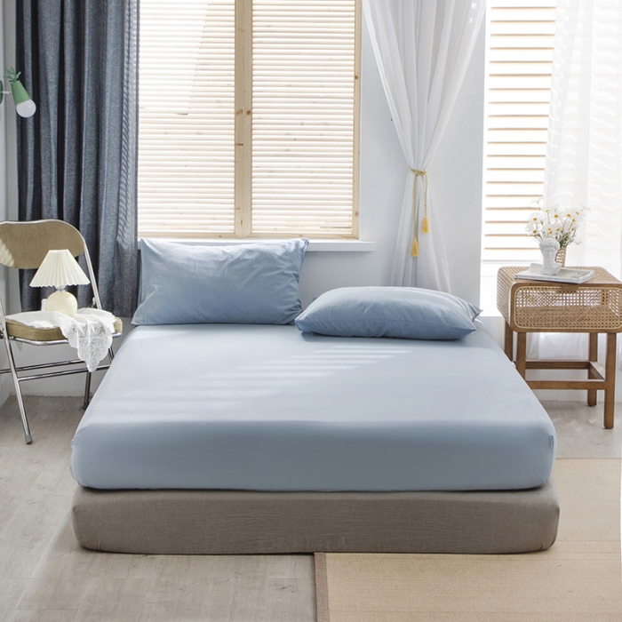 91家纺网 家纺一手货源 找家纺 小米笠 2021新款全棉水洗棉床笠天蓝