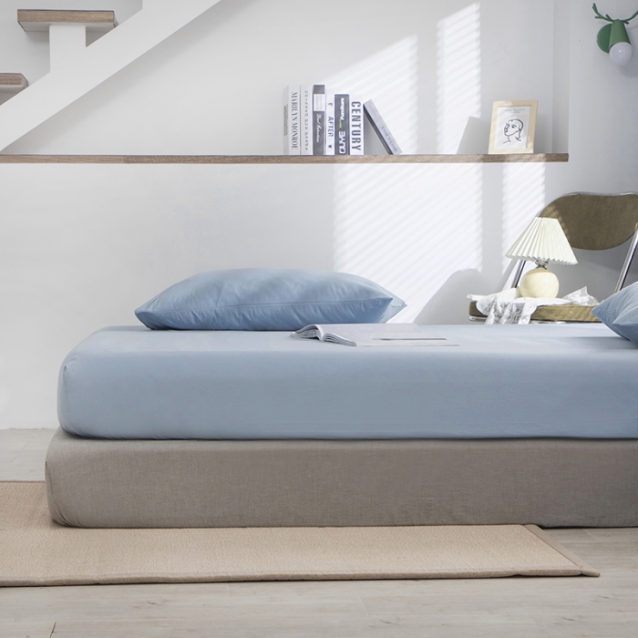 91家纺网 家纺一手货源 找家纺 小米笠 2021新款全棉水洗棉床笠天蓝