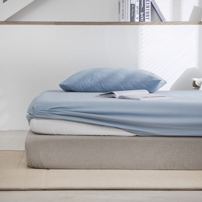 91家纺网 家纺一手货源 找家纺 小米笠 2021新款全棉水洗棉床笠天蓝