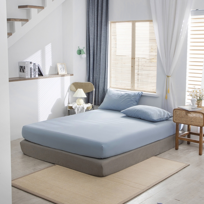 91家纺网 家纺一手货源 找家纺 小米笠 2021新款全棉水洗棉床笠天蓝