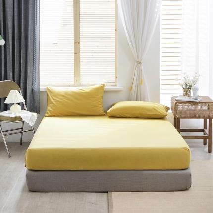 91家纺网 家纺一手货源 找家纺 小米笠 2021新款全棉水洗棉床笠杏黄