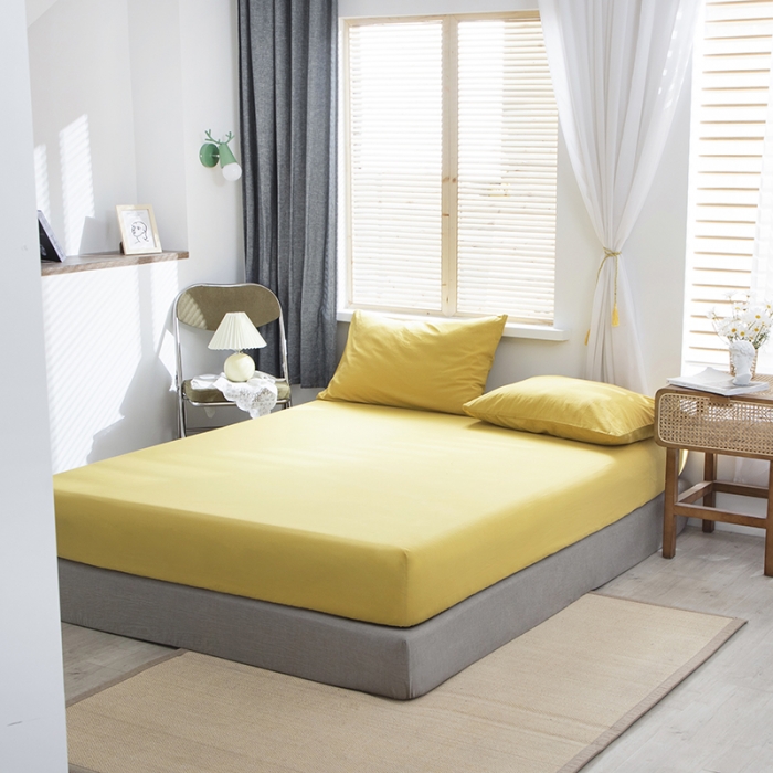 91家纺网 家纺一手货源 找家纺 小米笠 2021新款全棉水洗棉床笠杏黄