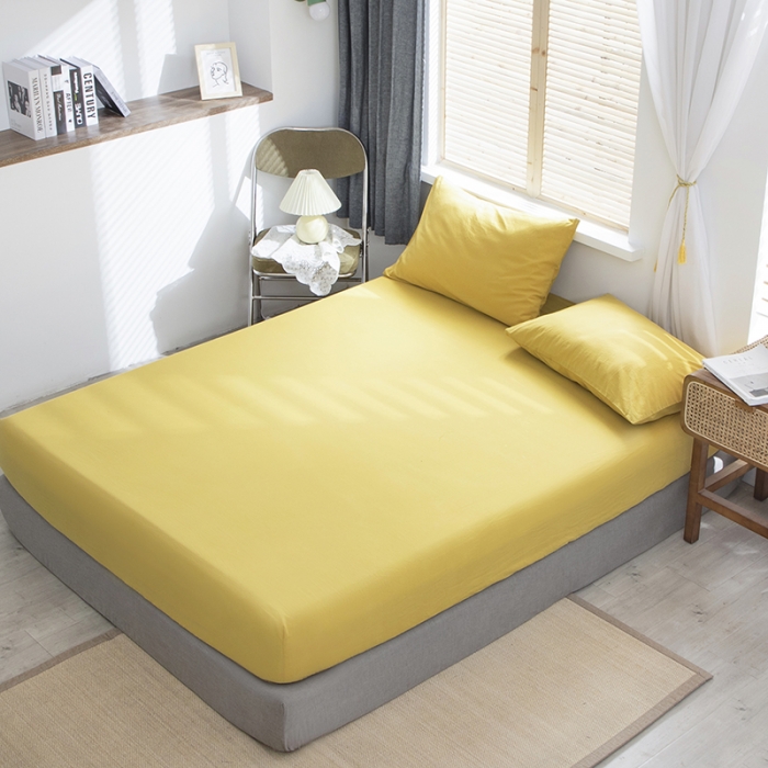 91家纺网 家纺一手货源 找家纺 小米笠 2021新款全棉水洗棉床笠杏黄