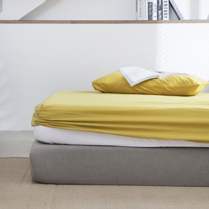 91家纺网 家纺一手货源 找家纺 小米笠 2021新款全棉水洗棉床笠杏黄