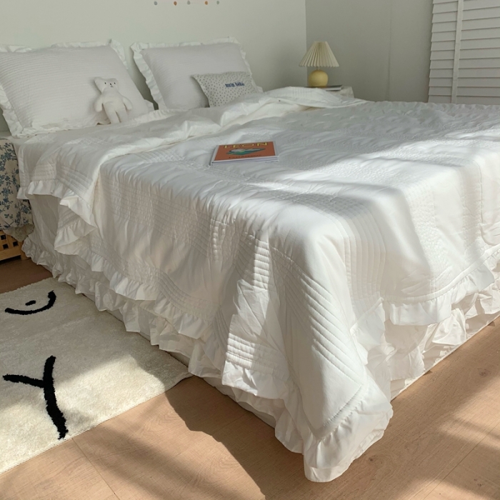 91家纺网 家纺一手货源 找家纺 六巷胡同 2022新款出口韩国款雪纺纱夏被 本白