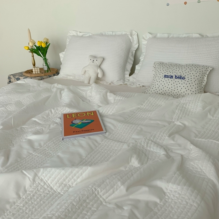 91家纺网 家纺一手货源 找家纺 六巷胡同 2022新款出口韩国款雪纺纱夏被 本白