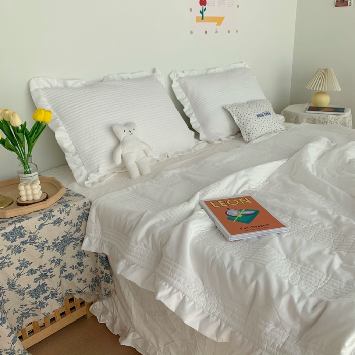 91家纺网 家纺一手货源 找家纺 六巷胡同 2022新款出口韩国款雪纺纱夏被 本白