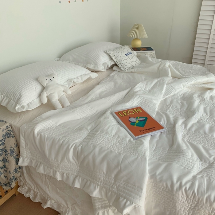 91家纺网 家纺一手货源 找家纺 六巷胡同 2022新款出口韩国款雪纺纱夏被 本白