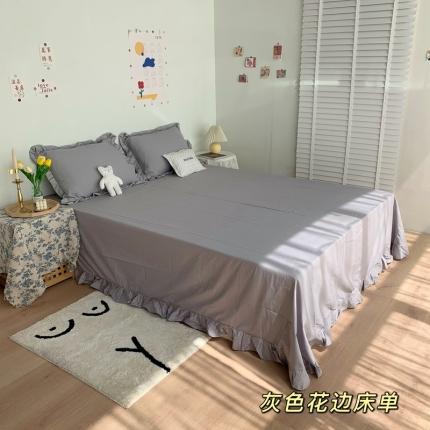 91家纺网 家纺一手货源 找家纺 六巷胡同 2022新款喷气全棉花边床单 灰色