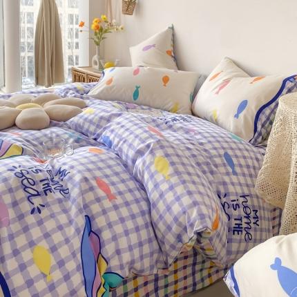 91家纺网 家纺一手货源 找家纺 眠屿家纺 2021新款全棉印花四件套 美人鱼