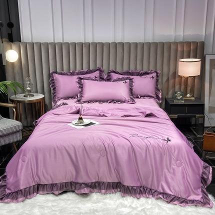 91家纺网 家纺一手货源 找家纺 富米莱（原臻工厂）2023新款同心结韩版水洗天丝夏被四件套 同心结-紫色