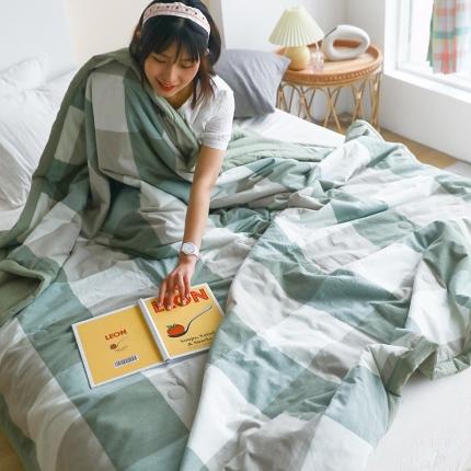 91家纺网 家纺一手货源 找家纺 薇玛仕2023新款全棉水洗色织夏凉被空调被 绿大格