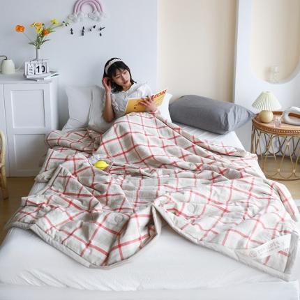 91家纺网 家纺一手货源 找家纺 薇玛仕2023新款全棉水洗色织夏凉被空调被 千线格-粉