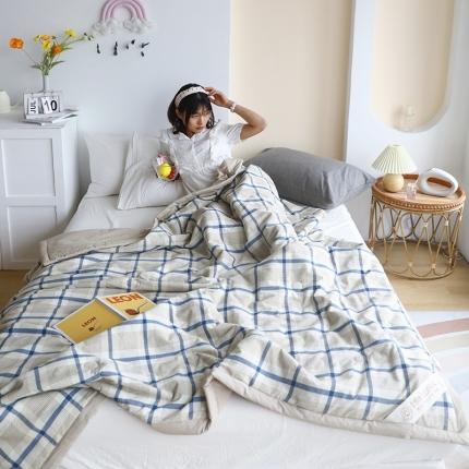 薇玛仕2023新款全棉水洗色织夏凉被空调被 千线格-蓝