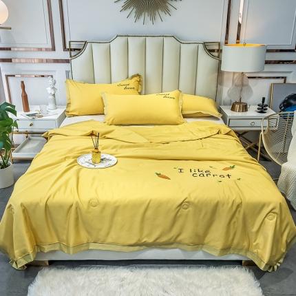 91家纺网 家纺一手货源 找家纺 寐居家纺 2021新款轻奢天丝刺绣夏被 帝王黄-萝卜