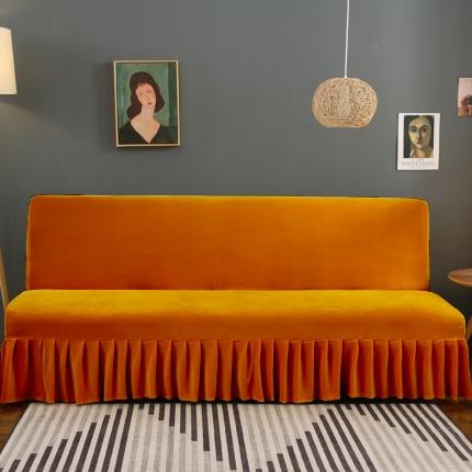 纤品绘 2020新款金貂绒裙边款沙发床套 阳光橙