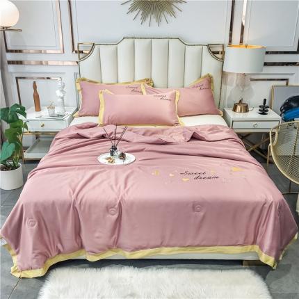 91家纺网 家纺一手货源 找家纺 寐居家纺 2021新款轻奢天丝刺绣夏被 豆沙-爱心